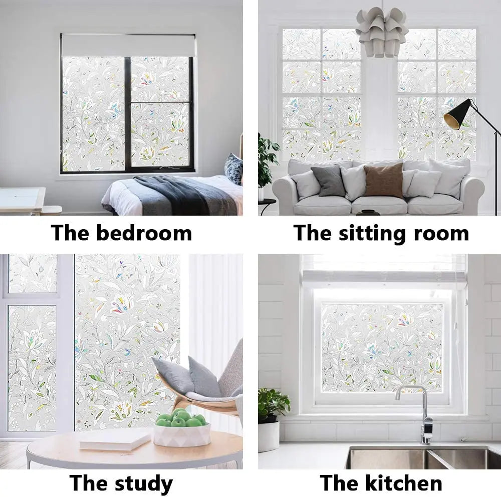 sticker fenêtre floral multicolore moderne adhésif isolation thermique protection uv décoration maison