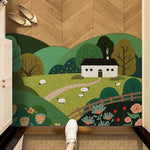 tapis entrée forest animaux paysage vert blanc fleurs naturelle illustration