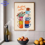 tableau moderne motifs floraux géométriques abstraits couleur beige marron bleu orange jaune rouge vert