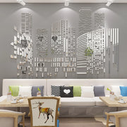sticker mural acrylique effet miroir ville moderne abstraite rectangles buildings gris blanc
