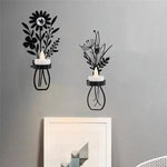 bougeoir mural decoratif vase floral noir or accroche mur decoration maison boheme champetre