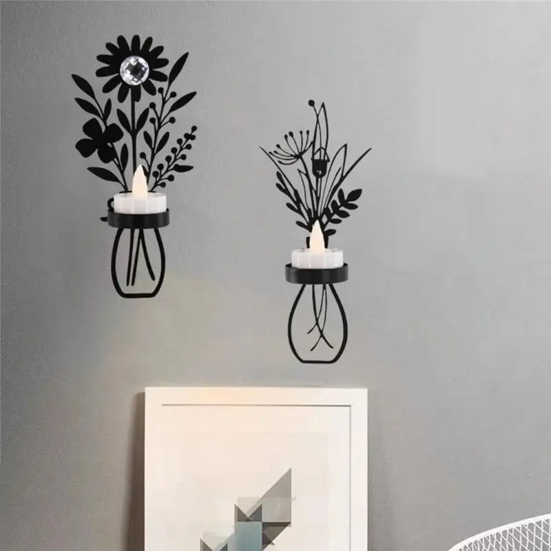 bougeoir mural decoratif vase floral noir or accroche mur decoration maison boheme champetre