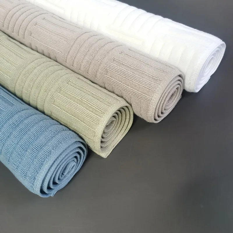 tapis coton absorbant bleu gris moderne bain salle bains noël rayures vertical 50x80cm