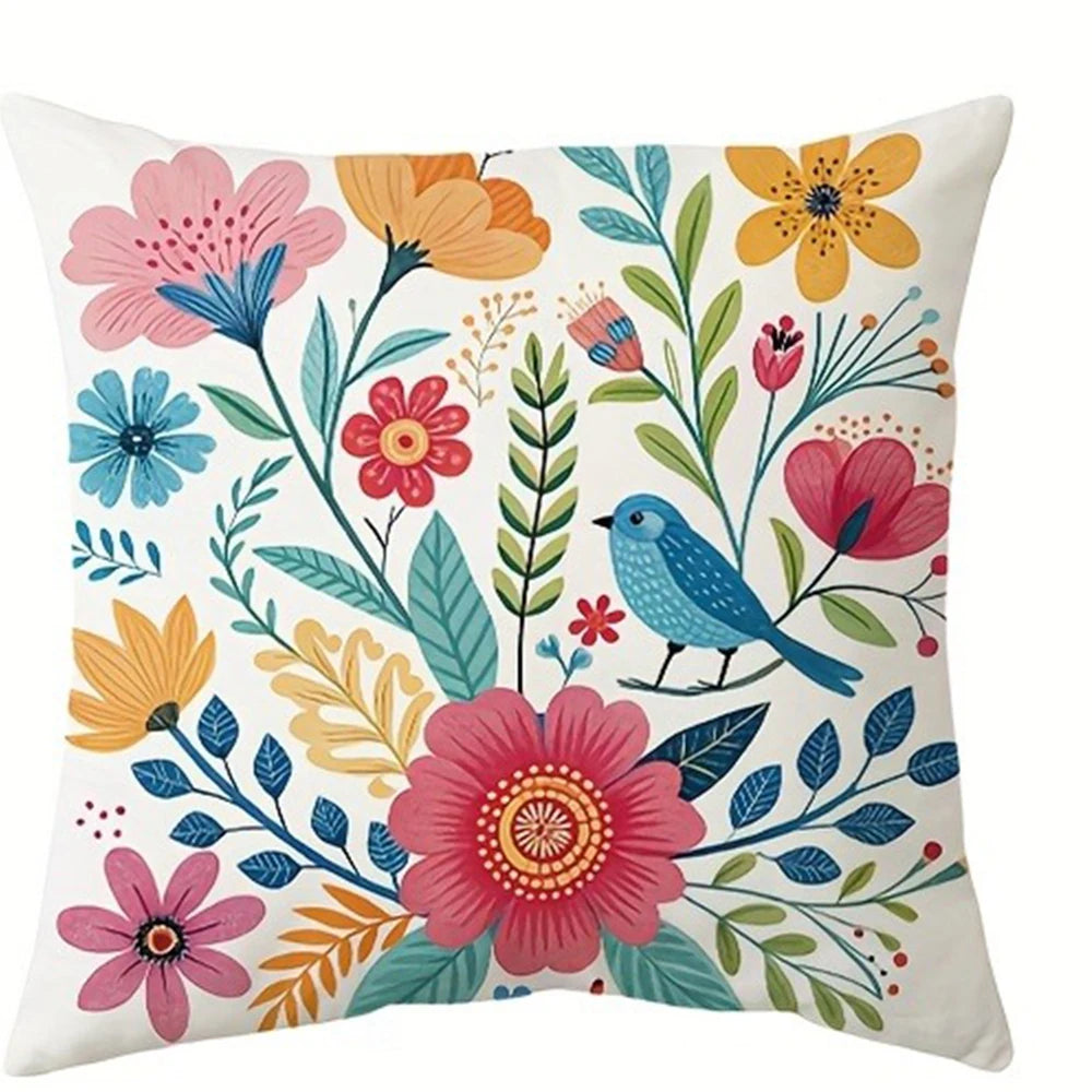 housse coussin motif floral moderne polyester blanc décoration chambre canapé douce 45x45cm