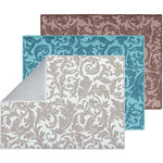 tapis cuisine absorbant rapide floral moderne polyestère bleu clair gris marron