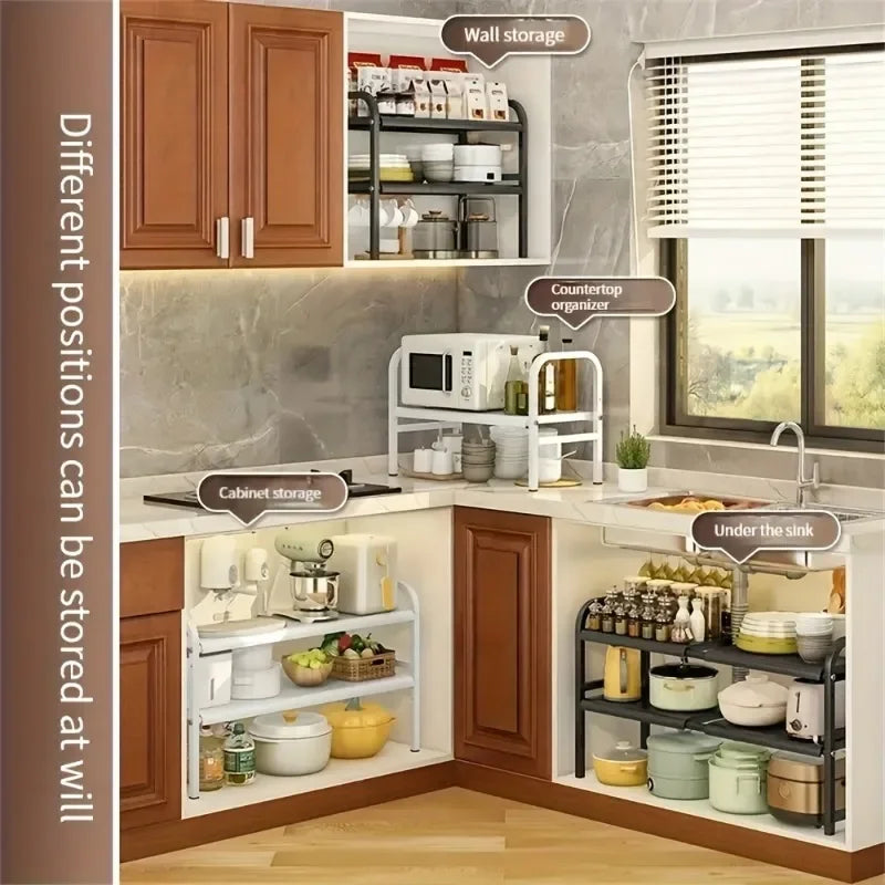 rangements extensibles sous lavabo noir blanc modernes paniers mailles métalliques minimalistes adjustable supports horizontaux
