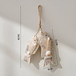 poisson décoratif bois rustique marin cordelette blanc bleu beige brun rayures horizontales coquille