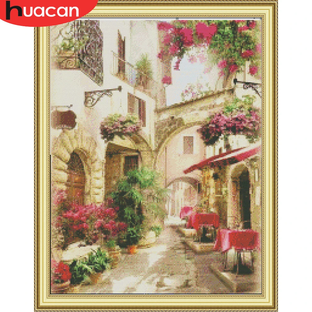 broderie scénique urbaine multicolore maison fleurs tables aiguille tapisserie 20x30cm 30x40cm 40x50cm 50x70cm
