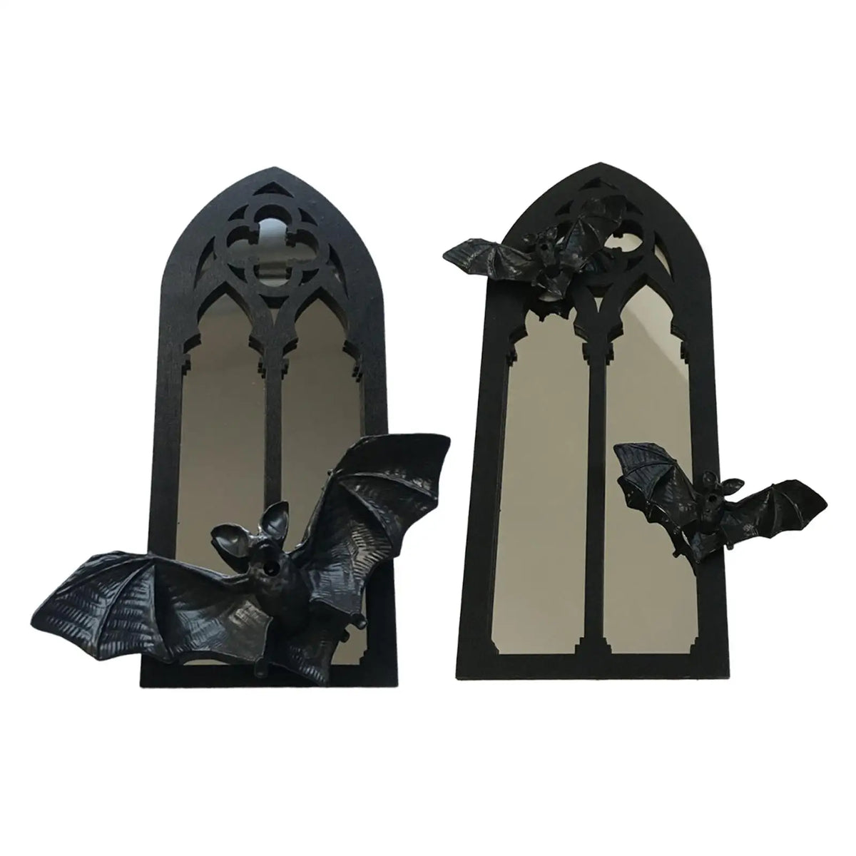 miroir mural gothique chauves souris bois noir relief décoration intérieure salon chambre vintage arc