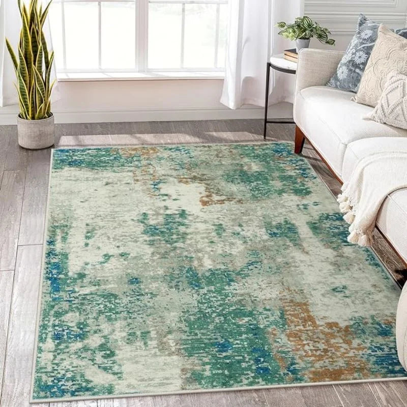 grand tapis moderne patchwork abstrait salon chambre cuisine lavable intérieur gris vert beige rouge
