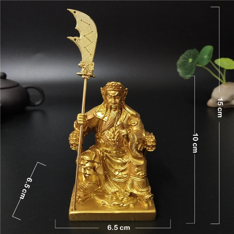 statue bouddha guan gong bronze armure historique décoration maison épée dorée résine feng shui