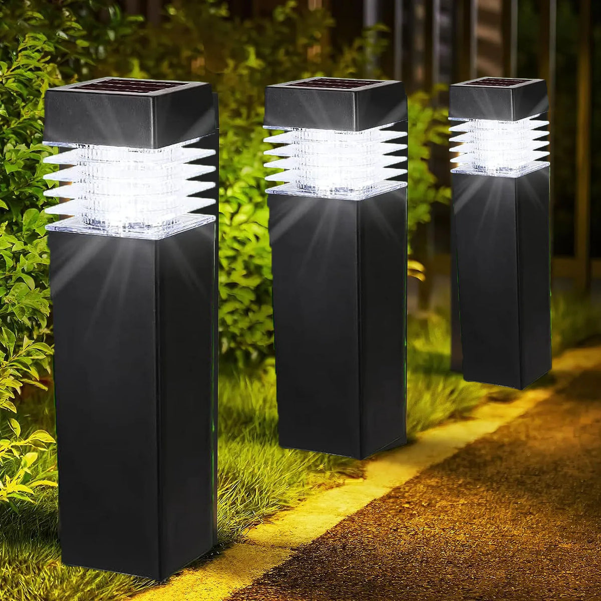 lumière solaire jardin led ip68 moderne pied autoinstallation noir texturéeextérieur