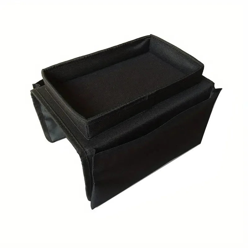 organisateur canapé plateau poches rangement moderne noir gris tissu texturé respectueux environnement