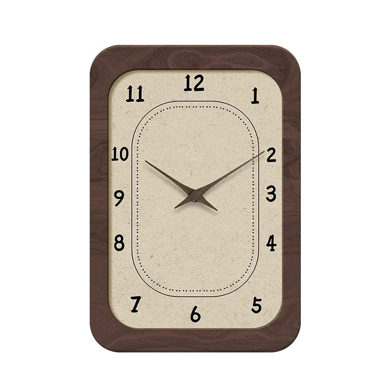 horloge murale bois marron aiguilles noires numeros blancs texture grunge moderne fixations quartz