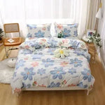 ensemble literie moderne housse couette drap plat taies oreiller fleurs gris rose blanc