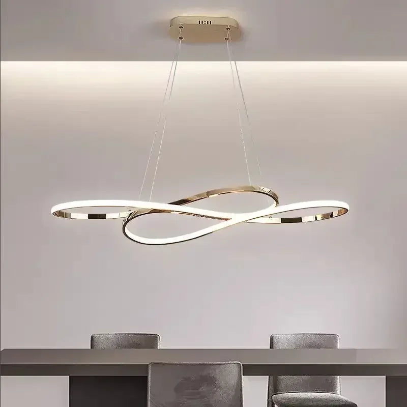 suspension lumineuse moderne or blanc anneaux entrelacés éclairage led réglable télécommande fixations chambre restaurant