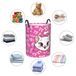 panier rangement pliable motif chat rose blanc linge jouets enfant coton