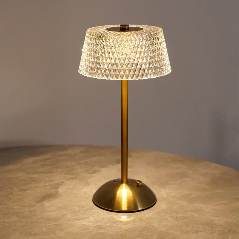 lampe table or transparent moderne veilleuse tactile rechargeable led base solide élégante chambre