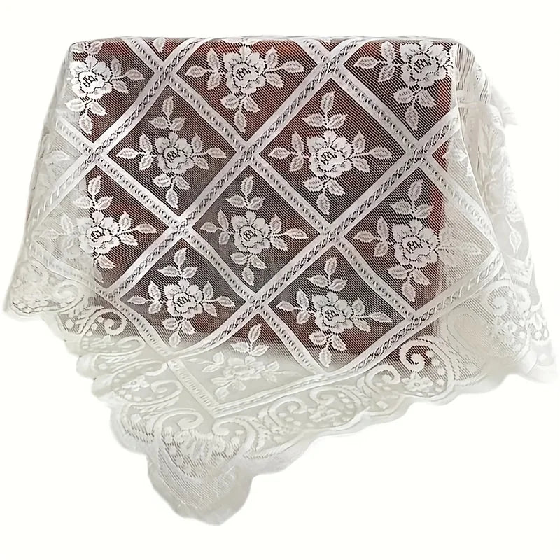couverture table blanc fleurs dentelle classique romantique 60cm 60cm machine lavable polyester