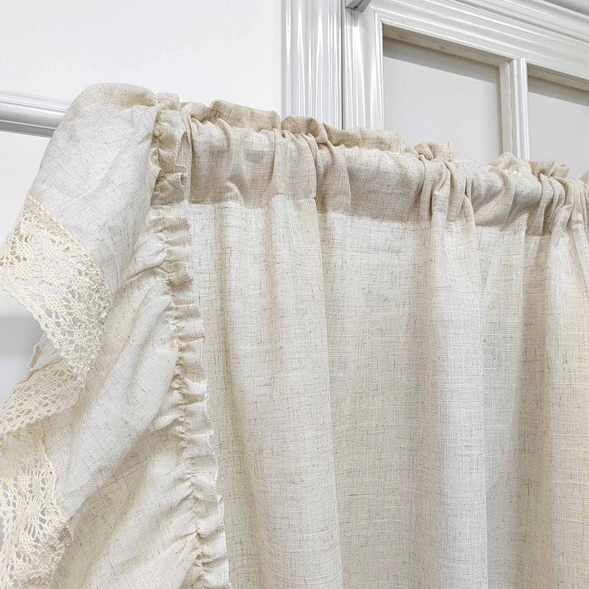 rideau vintage beige clair texture lin fleurs japonais coréen fronces décoratives maison