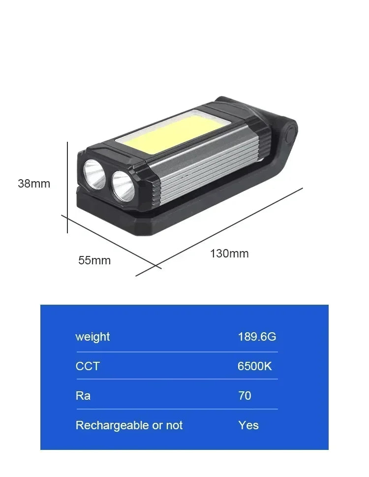 lampe travail rechargeable led usb clips magnétiques étanche modes lumière portable camping