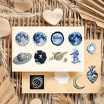sticker adhésif galaxie planètes astronaute cerveau humain bleu noir blanc détaillé 50pcs