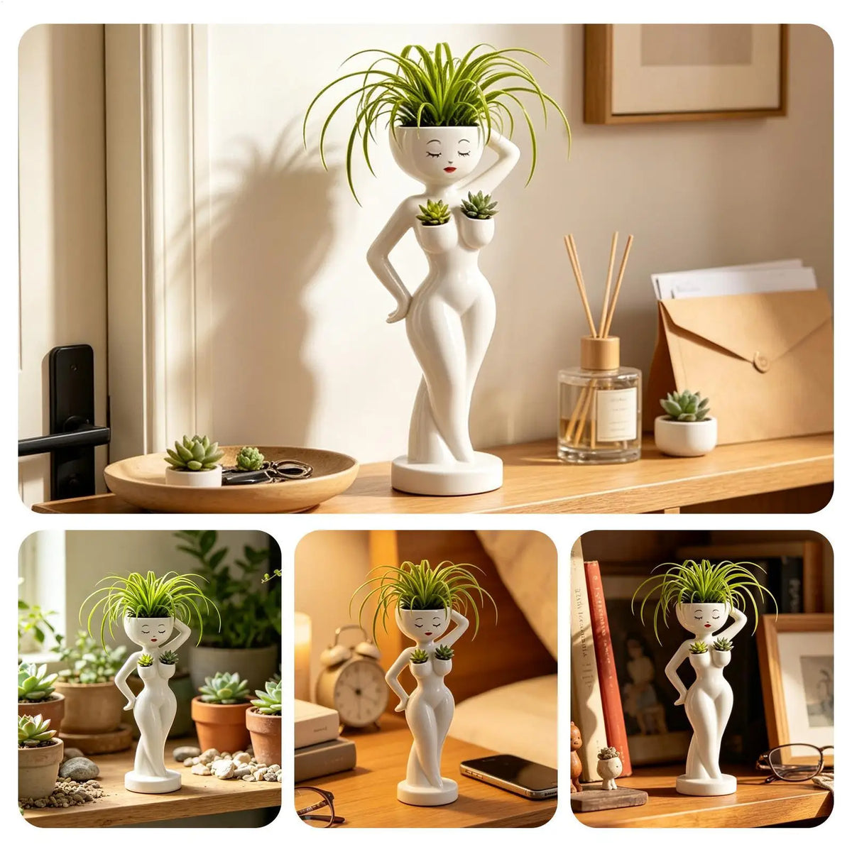 statue moderne femme blanc pots plantes vertes intérieurs salon chambre minimalistestyle