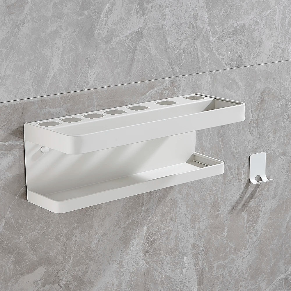 étagère mural moderne aluminium noir clips cheveux organisation salle bain cheveux brosse parfum