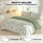 ensemble literie floral housse couette taies oreiller motifs fleurs feuilles classique moderne blanc vert