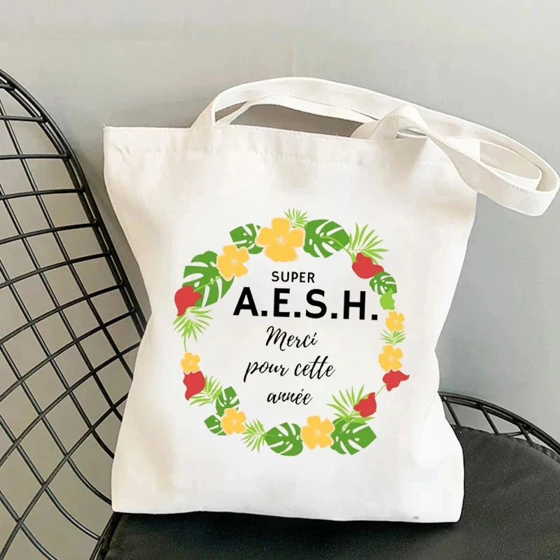 sac main toile imprimée blanc moderne poignées détachables sans fermeture éclair