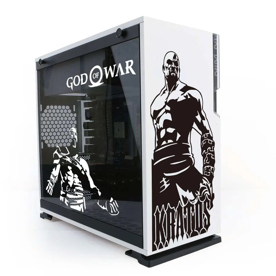 autocollants kratos graphique pvc noir blanc décalcomanie boitier pc transparent fenetre