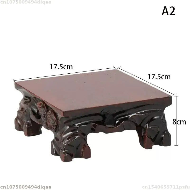 support bois sculpté motifs floraux artisanal miniature collection marron foncé