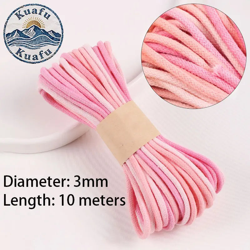 corde coton 10mètres 3mm rayures horizontales rose blanc gris vert bleu orange jaune texturée