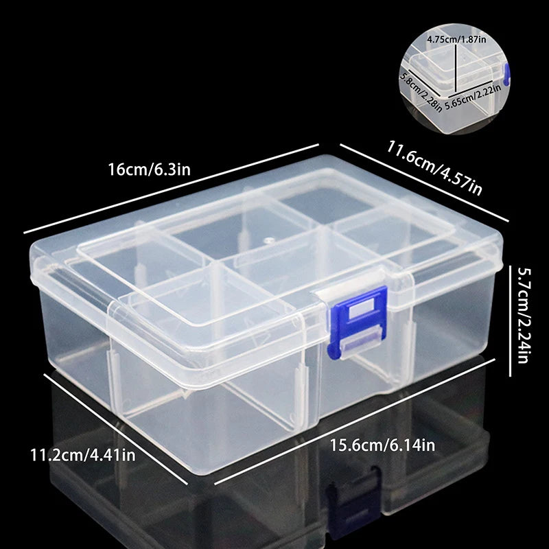 boîte rangement transparente plastique moderne compartiments amovibles poignée bleue pratique bijoux outils pêche