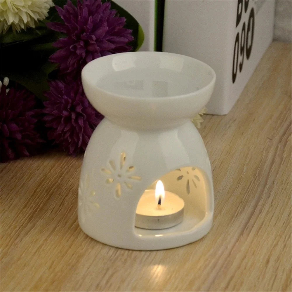 diffuseur huiles essentielles céramique blanc motifs floraux moderne intérieur élégant bougie flacon couvercle