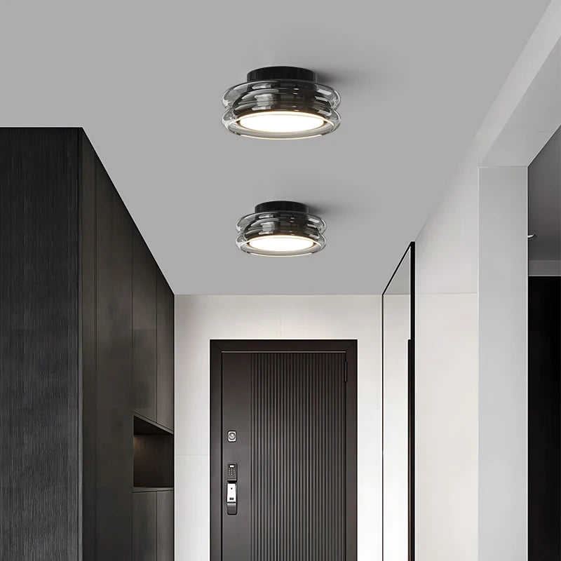 plafonnier led verre cristal noir chrome moderne minimaliste transparent chambre