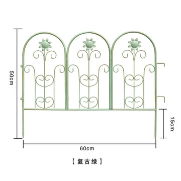 clôture jardin fer forgé art nouveau décorative fleurs cœurs bleu blanc