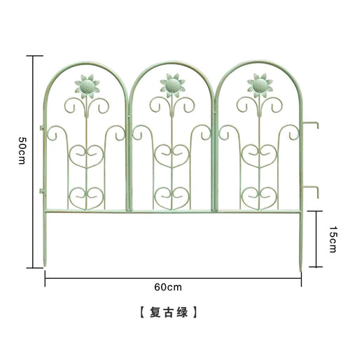 clôture jardin fer forgé art nouveau décorative fleurs cœurs bleu blanc