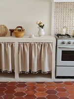 rideau cuisine beige classique 100 polyester opaque franges 30 70 90 cm