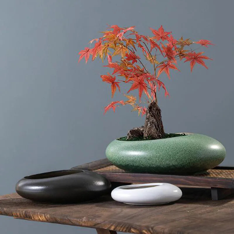pot plante céramique poterie moderne noir vert blanc sans trou