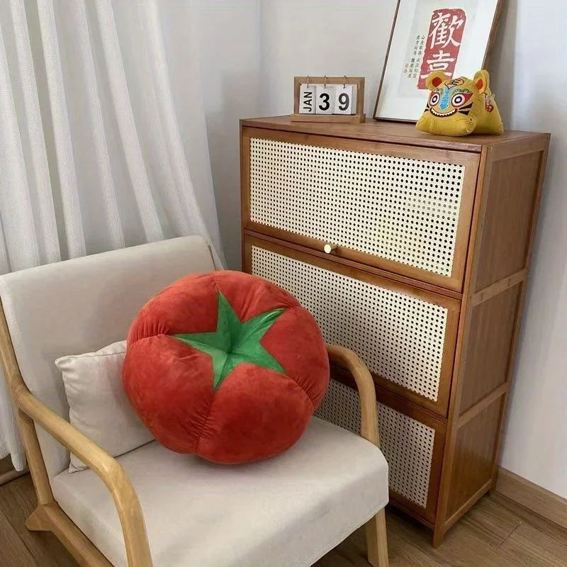 coussin moderne rond tomate rouge motif fleur blanche polyester coton lavable lit adulte 45cm
