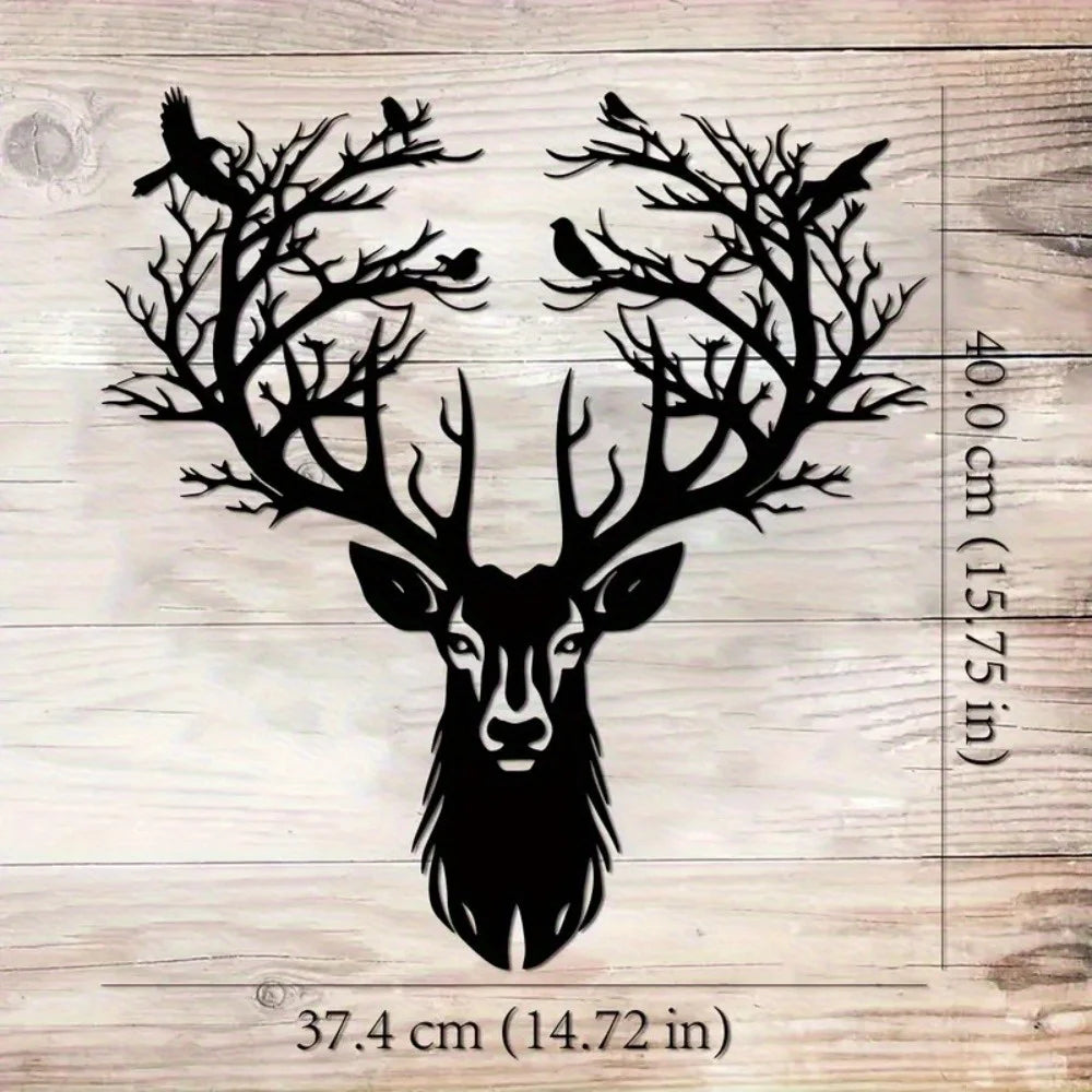 décoration murale silhouette animaux cerf arbre montagne noire moderne minimaliste artística maison