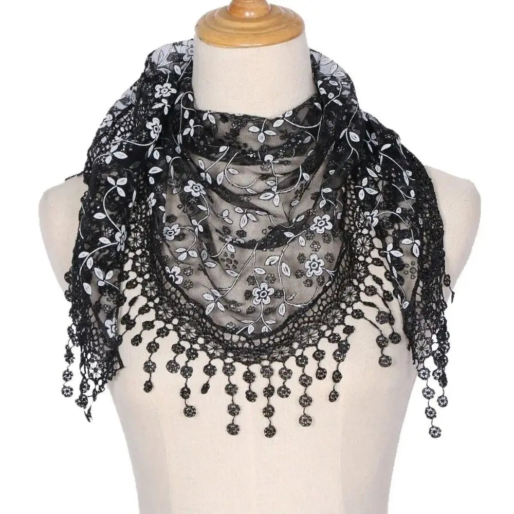 écharpe étoffe polyester motif floral blanc élégant voile tête décontracté