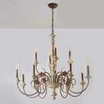 lustre vintage rustique bois blanc vieilli 12 ampoules e14 salon chambrehôtel