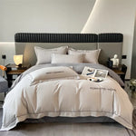 ensemble literie coton uni moderne beige bleu clair orange satiné