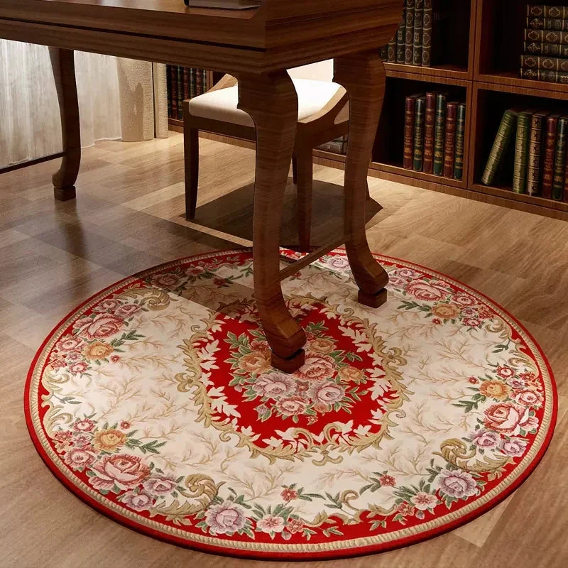 tapis rond décoratif classique motif floral broderie intérieur salon maison doux antidérapant