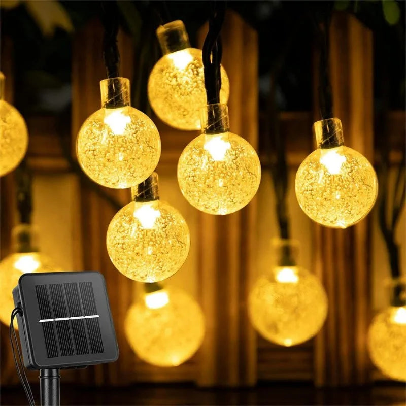 guirlande lumineuse solaire blanc chaud boules translucides moderne clips fixationextérieur ip65 led 37v abs