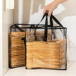 sac rangement transparent multi usages poignées noires vêtements moderne pratique