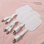 attaches draps réglables sangles élastiques clips métalliques modernes literie rose blanc gris argenté minimaliste