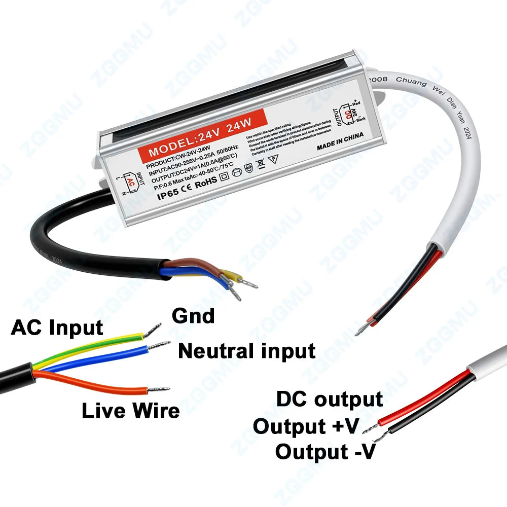 transformateur alimentation led 12v 24v 12w 24w 36w 60w étanche ip68 aluminium